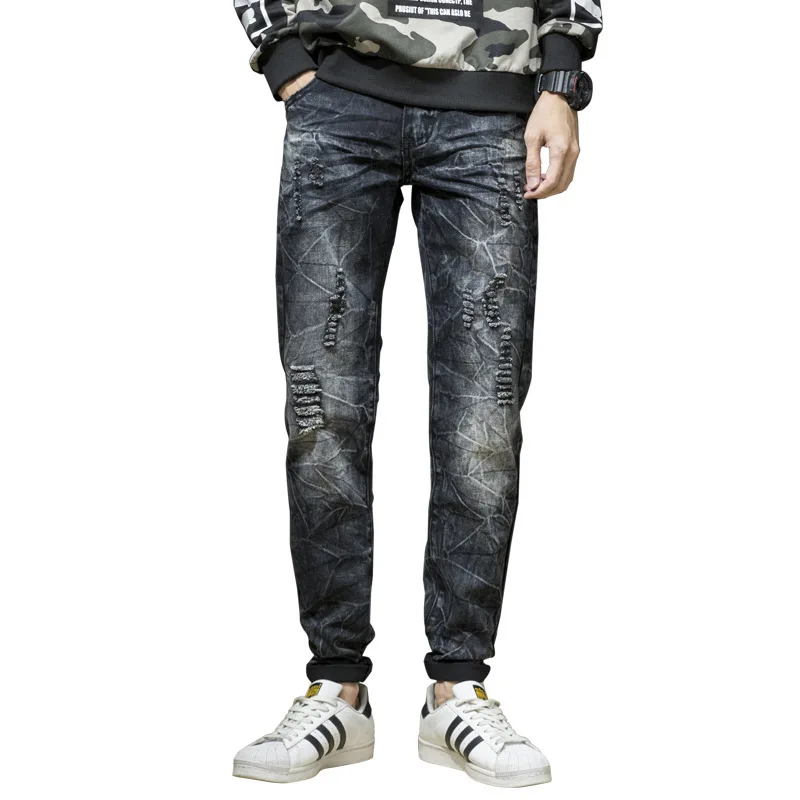 

High Quality Fashion New Men's Jeans Luxury Famous Tie Flowers Brand European Design Crepe Style Trousers Male Denim Pants