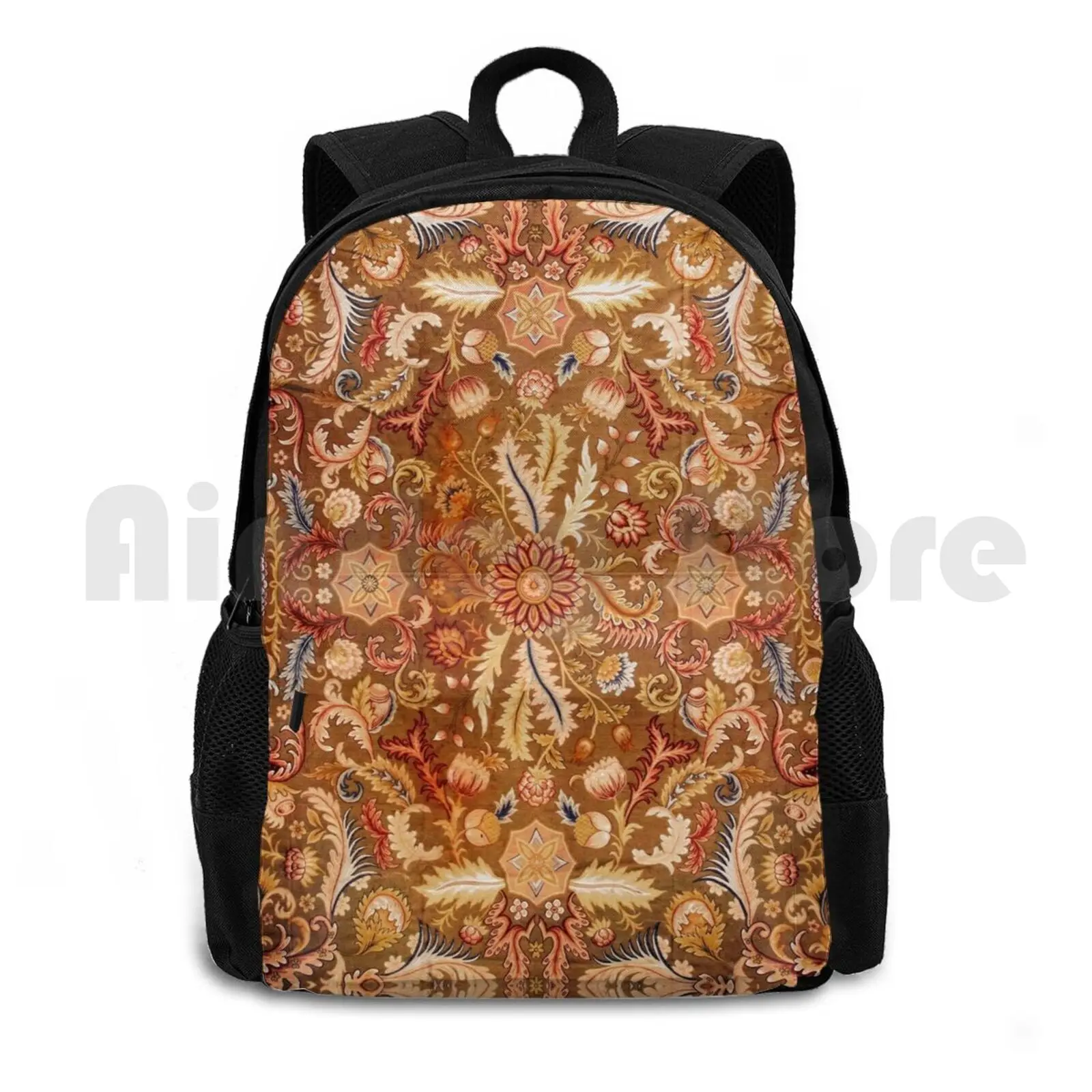 Antique French Aubusson Rug Print Outdoor Hiking Backpack Riding Climbing Sports Bag Vintage Vintage Rug Carpet Europe French