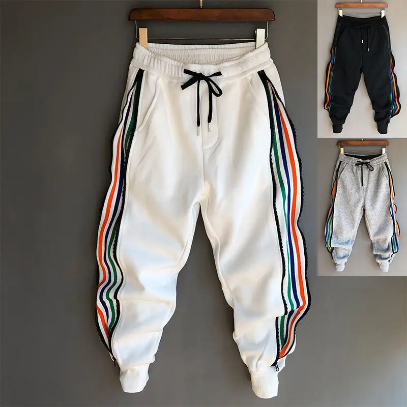 

Fashion Hip Hop Streetwear Men Striped Patchwork Harem Pants Korean Loose Fit Cuffed Jogger Sweatpants Trousers For Male