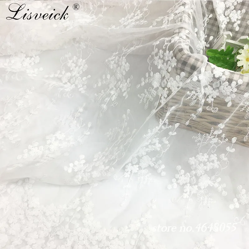 High Quality 1yard Flower mesh embroidery lace fabric clothing skirt wedding dress DIY handmade fabric