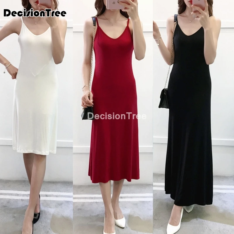 2024 women modal cotton spaghetti strap tank basic full slip medium long tank underdress petticoat long sleeping underdress