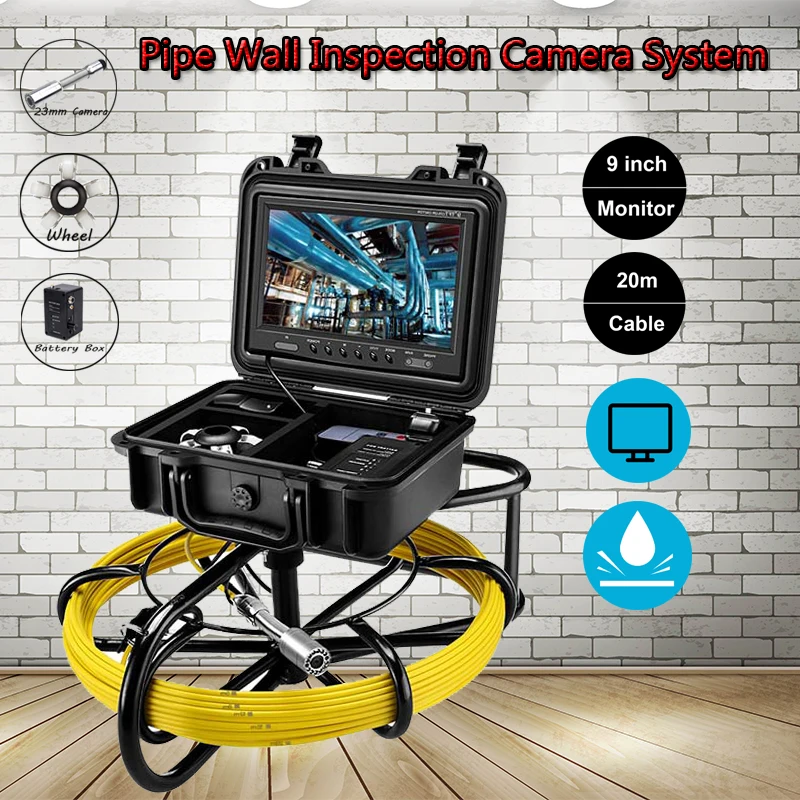 

8GB SD Card With DVR 9" TFT LCD Screen 20m Cable Pipe Wall Inspection System IP68 Waterproof 23mm Industrial Endoscope Camera