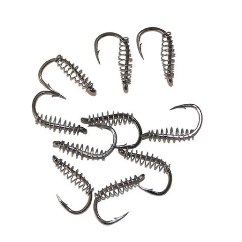 10pcs/lot High Carbon Steel Spring Hook Barbed Swivel Carp Jig Fly Fishing Hooks With Hole For Fishing Tackle Accessories jig