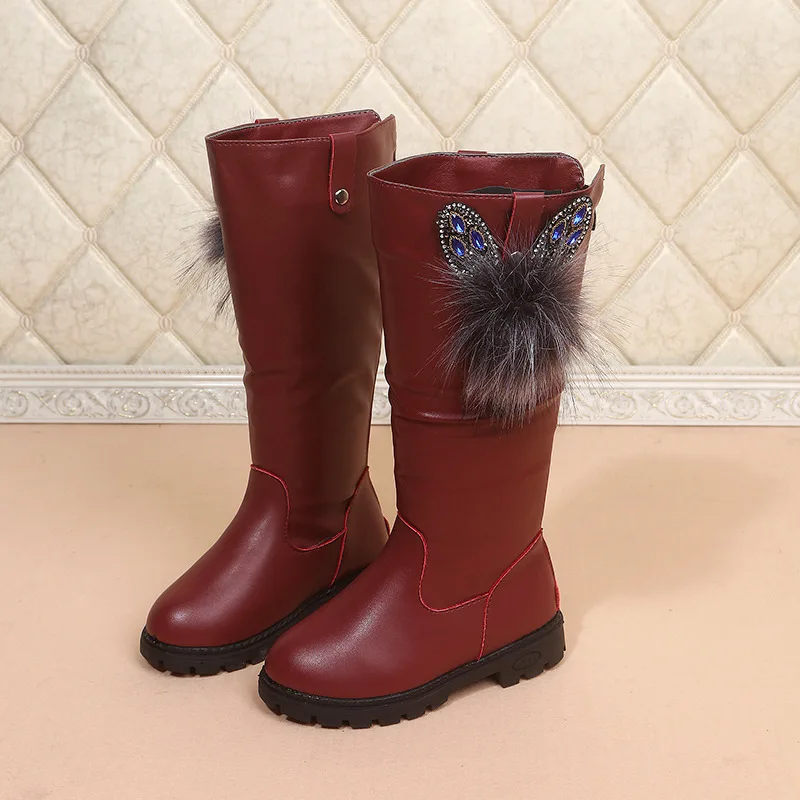 Girls Princess Boots Fashion Children Boots 2022 New Autumn Winter Children Knee Length Boots Plush Fur Girls Shoes D940