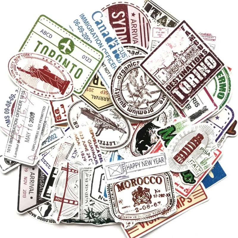 10/30/50PCS Creative Postmark Retro Letterhead Stamp Travel Notebook Personality Trolley Guitar Graffiti Sticker Wholesale