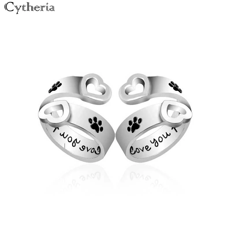 I will love you forever Pet paw prints rings Pet lover Dog Cat Memorial black Enamel Ring men Cute Puppy Paw Ring Jewelry couple
