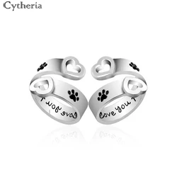 I will love you forever Pet paw prints rings Pet lover Dog Cat Memorial black Enamel Ring men Cute Puppy Paw Ring Jewelry couple
