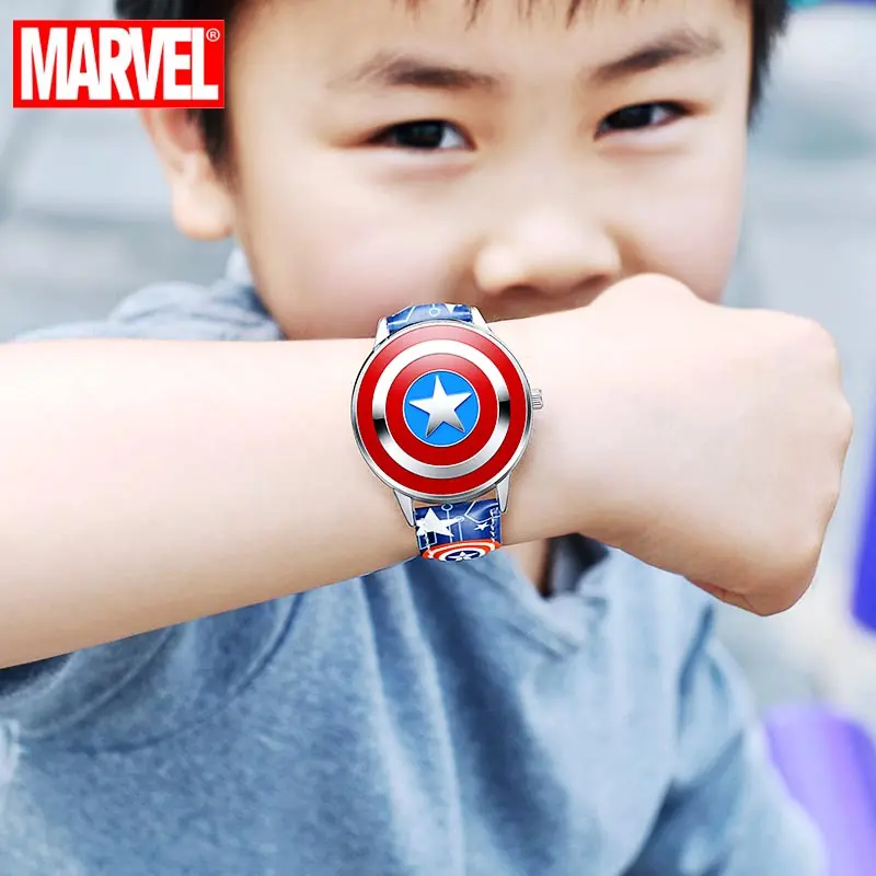 Marvel For Boy Watches Avengers Captain America Kid Spider Iron Man Children New Quartz Wristwatch Student Flip Metal Case Clock