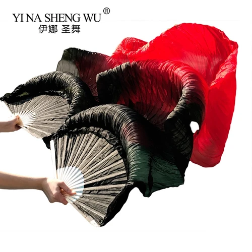 Alta calidad 100% seda Real/linación de seda abanicos de danza del vientre actuación de baile hecho a mano 1 par de colores degradados de mano izquierda + derecha