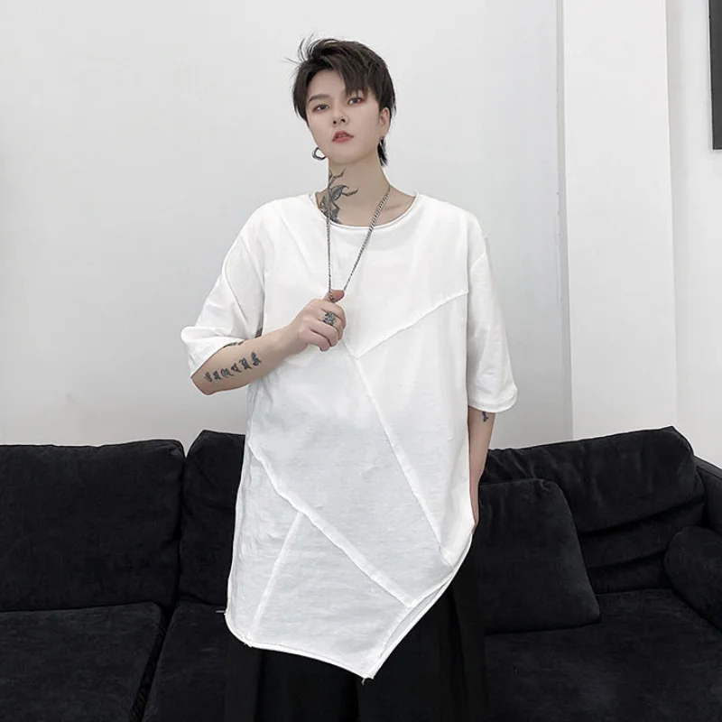 Men's Short Sleeve T-Shirt Summer New Korean Fashion Harajuku High Street Irregular Design Leisure Loose Size Half Sleeve