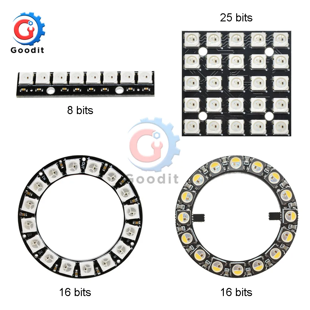 Carte PCB LED WS2812 WS2812B RGB SK6812 RGBW 5050, 8/16/25Bits, 5x5 Pixel Panel Matrix Screen WS2812 IC LED Tech