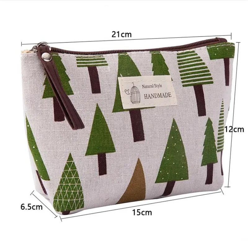 Canvas Bear Tree Print Pattern Women Travel Storage Bag Toiletries Organizer Cute Cosmetic Bag Portable Make Up Bags Tote