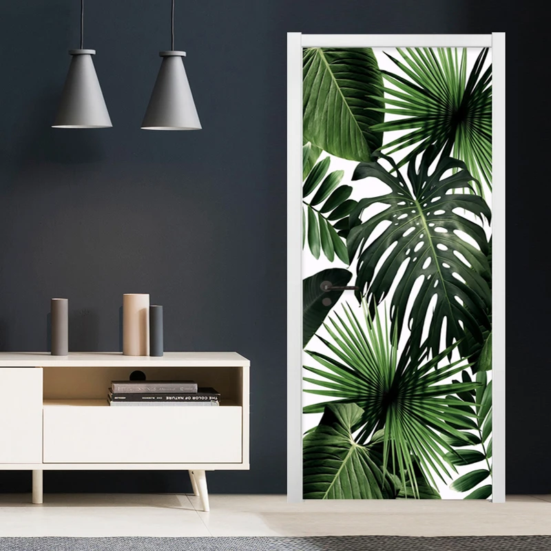 3D Wallpaper Modern Retro Tropical Rain Forest Door Sticker Living Room Dining Room Self-Adhesive Waterproof Wall Stickers Decal