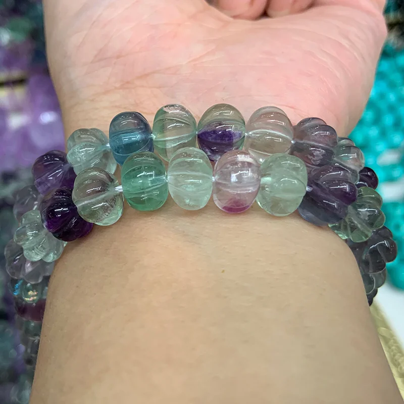 Natural Fluorite Stone Beads 15'' Rondelle Carved Pumpkin DIY Loose Beads For Jewelry Making Beads Women Bracelet Necklace Gift image 4