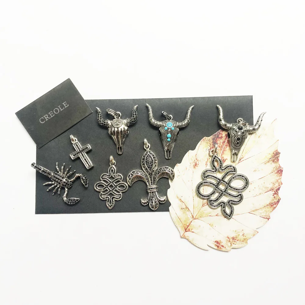 Cross Scorpion Knot Bull Fleur-de-lis Necklace Pendant,2019 Summer Rebel Street Fashion Jewelry 925 Sterling Silver Vintage Gift
