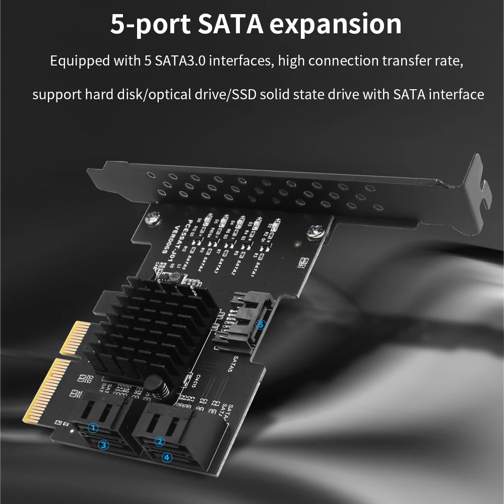 TISHRIC PCIE 4X To 5 Sata 3.0 Ports Controller Board Expansion Card PCI-Express Slot 4x 8x 16x SSD Adapte For Miner Mining