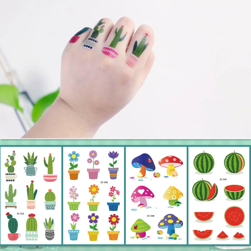 25 kinds Plants Temporary Tattoo Stickers for Kids Children Cartoon Cactus Fruit Vegetable Flower tatouage temporaire Disposable