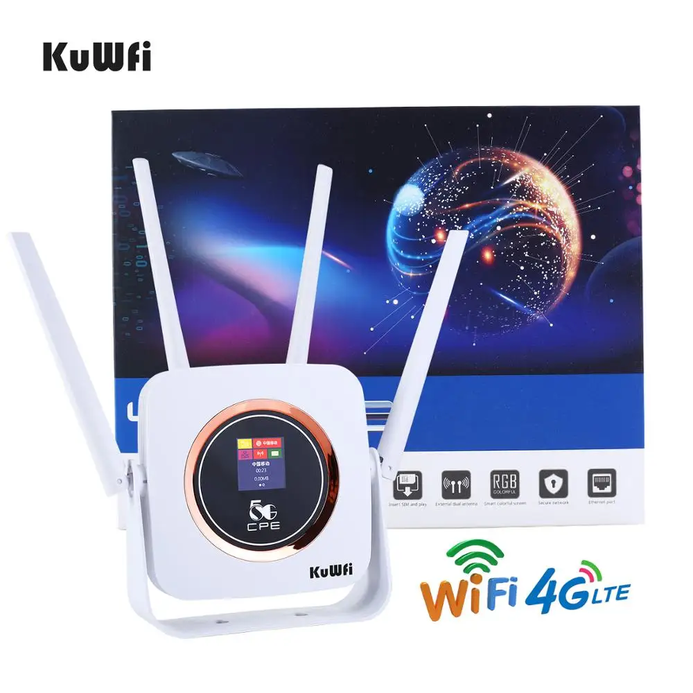 KuWFi 4G Router Cat6 300Mbps Unlocked Wireless CPE Router 4G LTE SIM Wifi Router With SIM Card Slot &RJ45 Lan Port