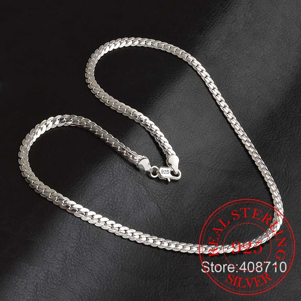 925 Sterling Silver 5MM Full Sideways Necklace Charm For Woman Man 50cm Silver Chain Fashion Wedding Jewelry collier