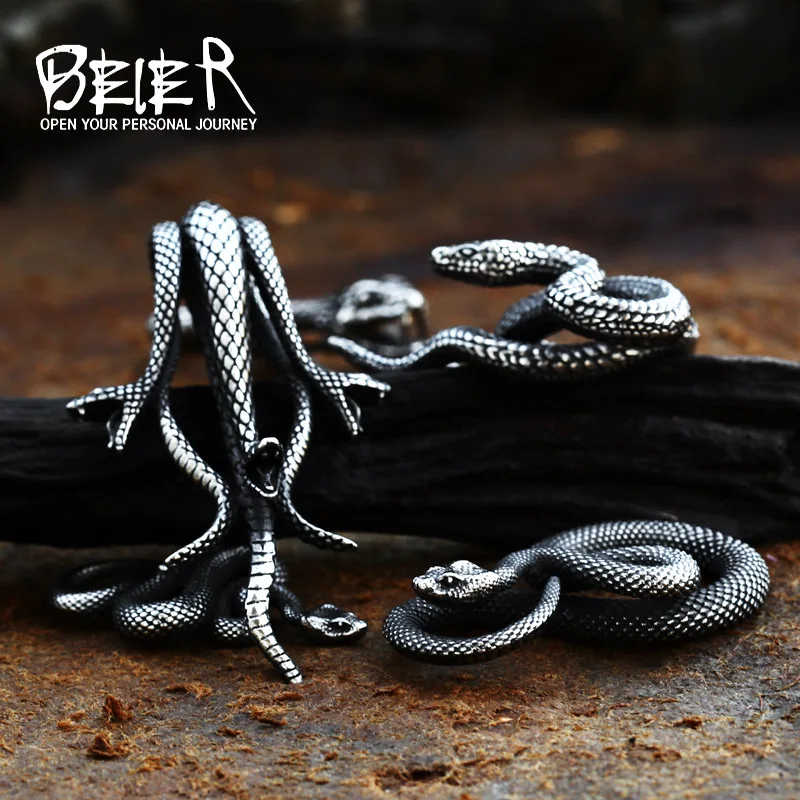 Fashion Vintage Women Men Snake Stainless Steel Pendant Chain Necklace Jewelry BP8-492