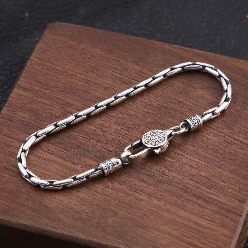 BOCAI New Real s925 Silver Jewelry Six-character Mantra Vajra 2021 Trendy and Stylish Bamboo Joints Men's and Women's Bracele