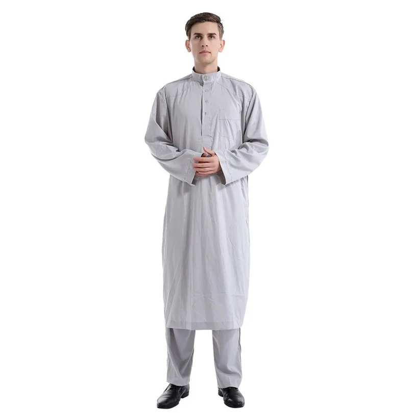 Roupas islâmicas masculinas robe muçulmano árabe thobe ramadan trajes sólido árabe paquistão arábia saudita abaya masculino manga completa nacional