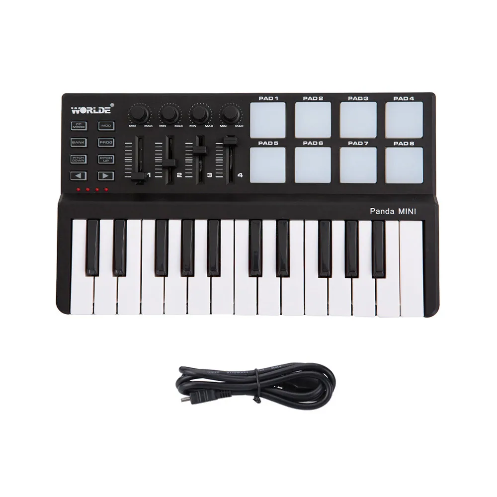 Worlde Panda mini Portable Mini 25-Key USB Keyboard and Drum Pad MIDI Controller 2 Style for optional