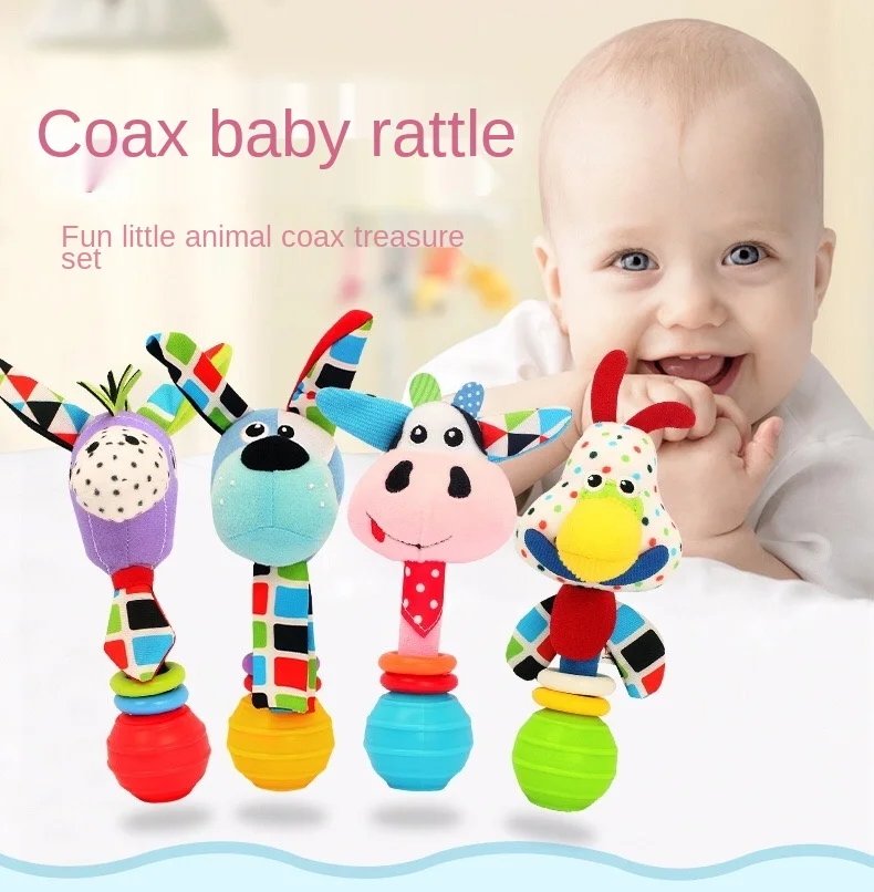 Baby Rattle Soft Plush Stuffed Animals Hand Bell Newborn Babi Infant Squeaky Sound Toys Ring Bell Cow Dog 0-12 Months Gift