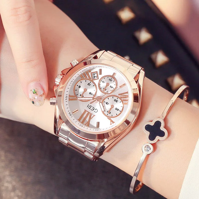 Top Brand Rose Gold Women Watch Luxury Waterproof Calendar Unique Quartz Business Dress Watches for Female Golden Lady Clock