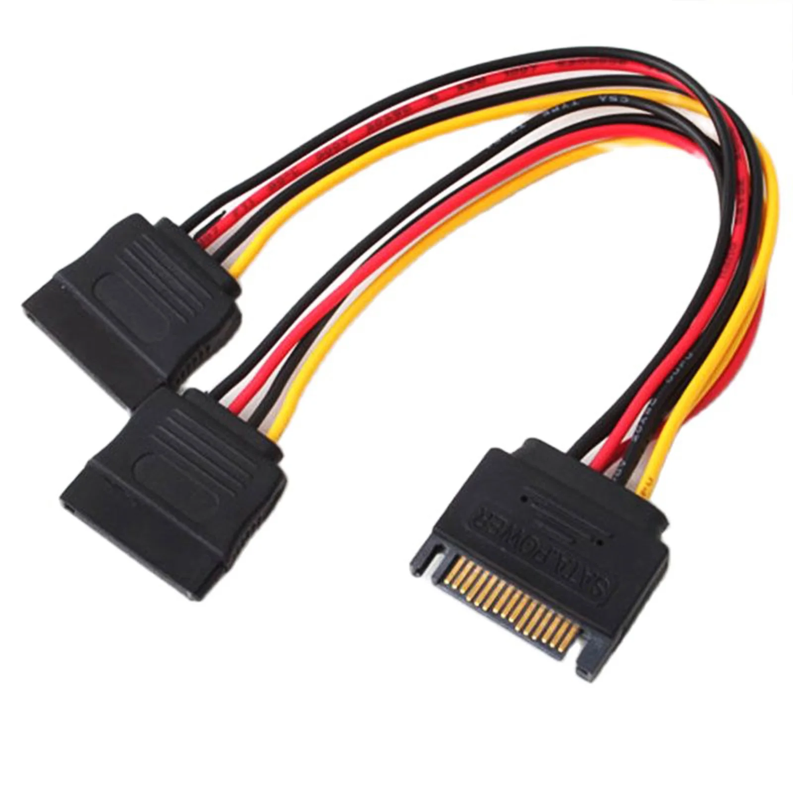 SATA 15พินเพศชายถึง2หญิงสายไฟต่อสายไฟ SATA สำหรับ15Pin Power Extension อินเทอร์เฟซ SATA อินเทอร์เฟซ