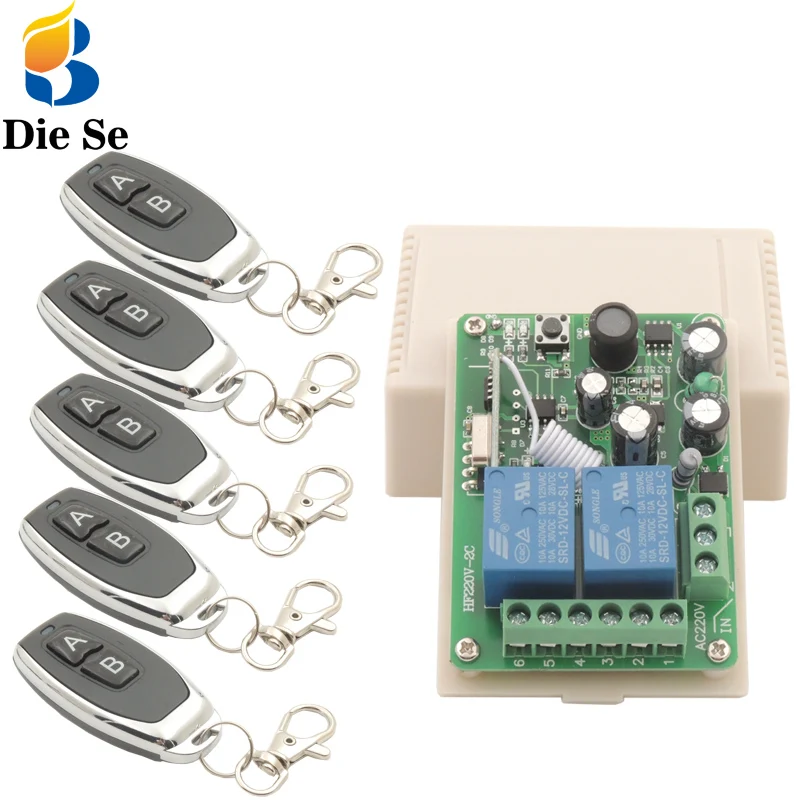 433MHz Universal RF Remote Control Switch 110V 220V 2CH RF Relay Receiver and Transmitter for Universal Garage and Gate Control