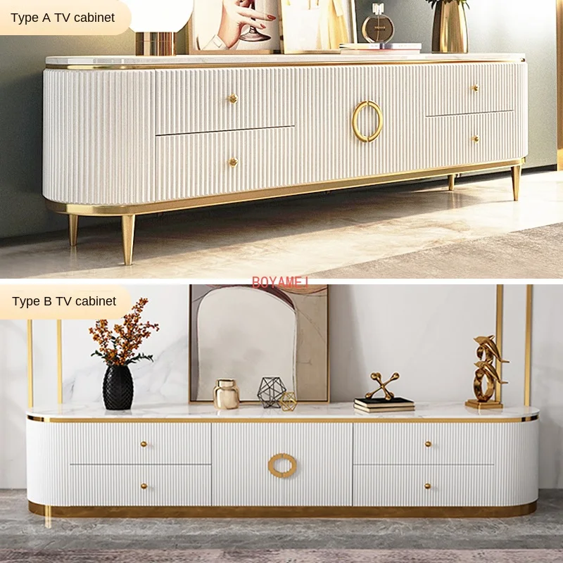 rock board TV cabinet tea table combination postmodern simple living room baking paint storage marble high-end floor cabinet