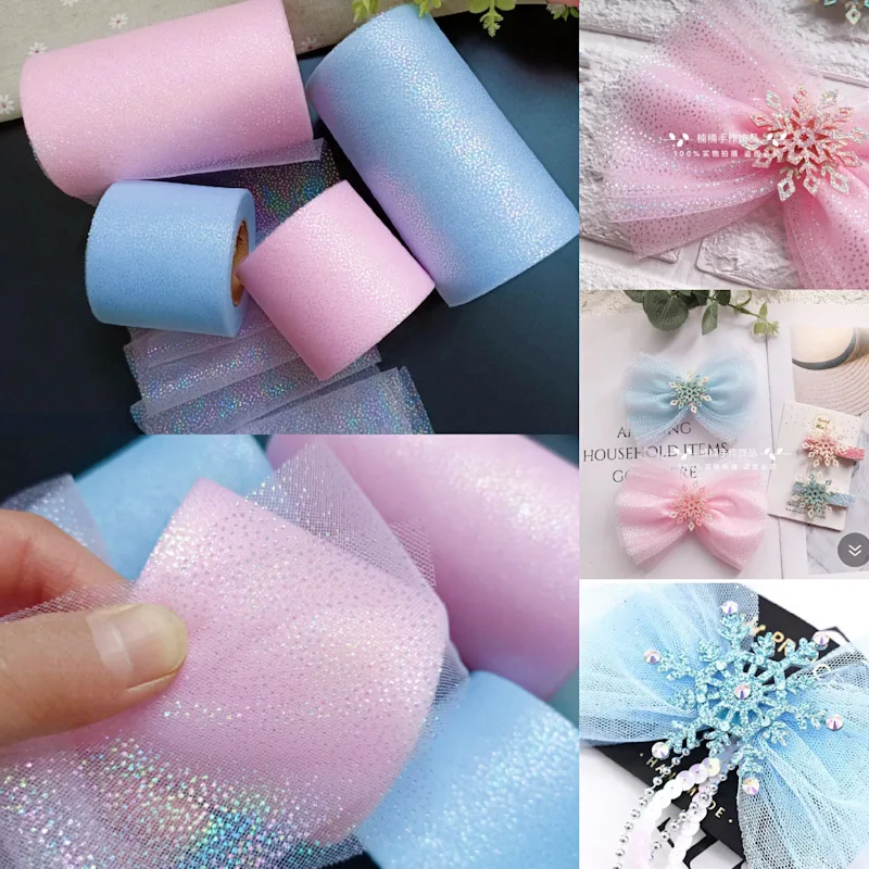 6cm 25Yards Rainbow Foil Dot Tulle Roll Organza Gauze Fabric Baby Shower Party Supplies DIY Hair Bows Handmade Material Supplies