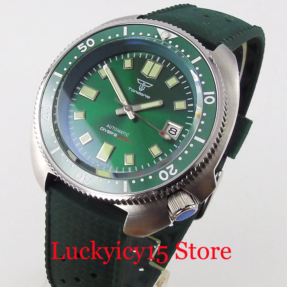 

Tandorio Brand Diver Green/Blue NH35A Men Wristwatch Automatic Watch Rubber Band 200M Waterproof Flat Sapphire Crystal