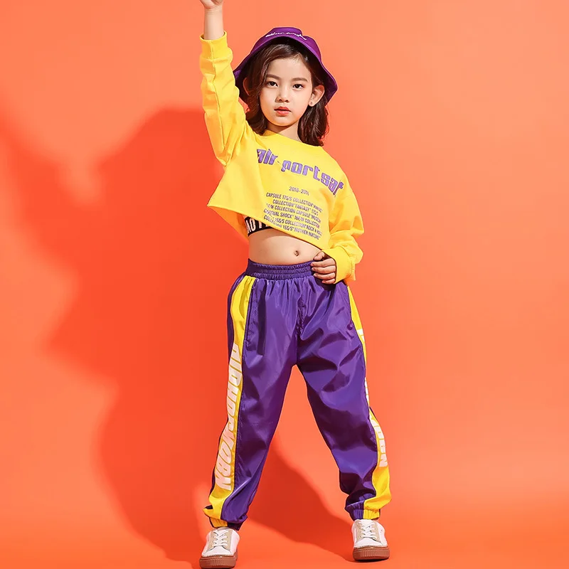 Kids Hip Hop Dance Clothes Costume for Girls Ballroom Dancing Clothing Streetwear Casual Pant Cropped Sweatshirt Shirt Dancewear