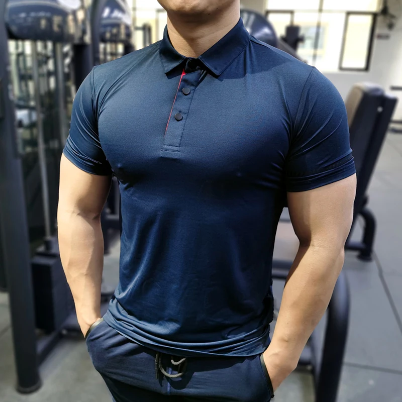 2026 Summer Men Short Sleeve Running Shirt Sports Jogging Gym Training Dry Fit Sportswear Fitness trainer elastic Polo T-shirt