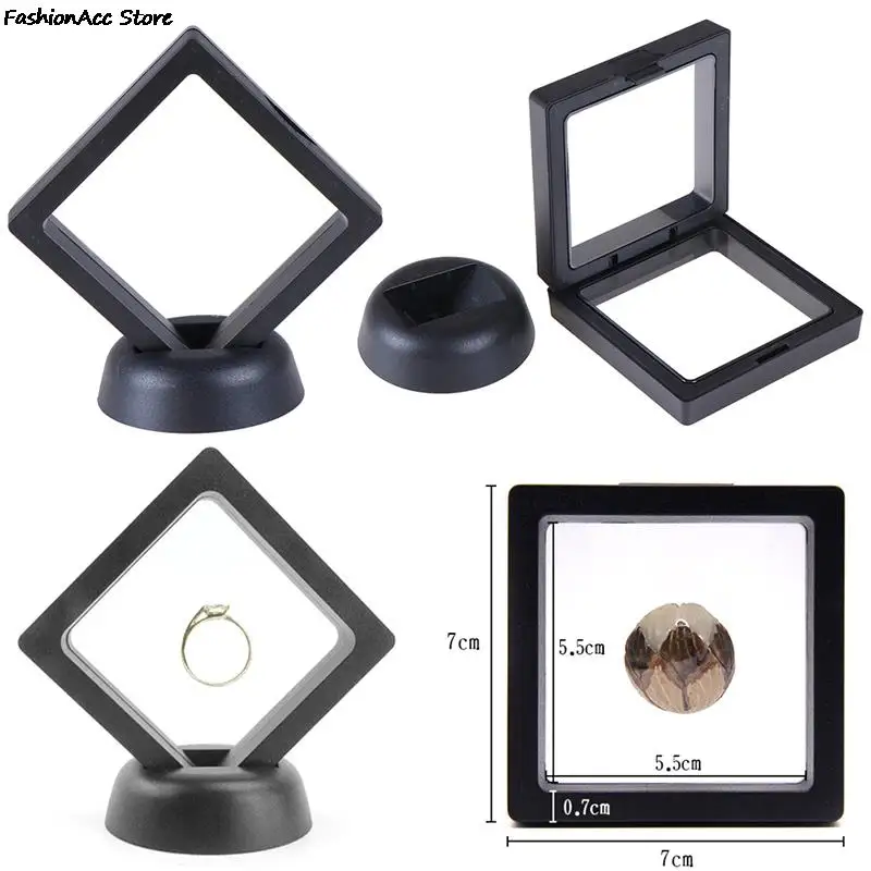 Marco de exhibición de monedas de joyería flotante 3D negro, caja de soporte con soporte, 70x70mm, gran oferta, 1 Juego