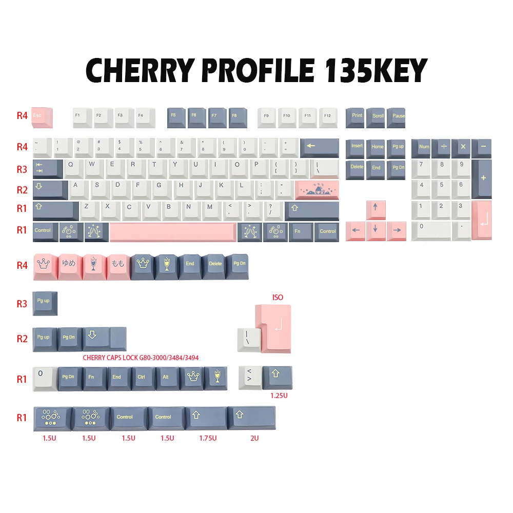 

135 Keys/set Momo Yume Keycap Cherry Profile pbt Japan Font Keycaps For MX Switches dz60 GK61 anime Dye Sublimation Key Cap