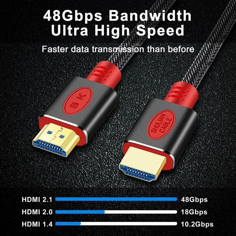 Kabel HDMI-com 8K@60Hz 4K@120Hz Ultra ARC HDR High-Speed 48Gbps HDCP2.2 do przełącznika rozdzielacza PS4 TV Xbox Projektor Komputer 2m 3m