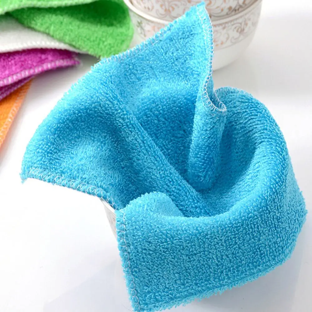 1/5PCS Anti-grease Dish Cloth Bamboo Fiber Wet and Dry Kitchen Cleaning Washing Towels Household Scouring Pad Absorbent Rags