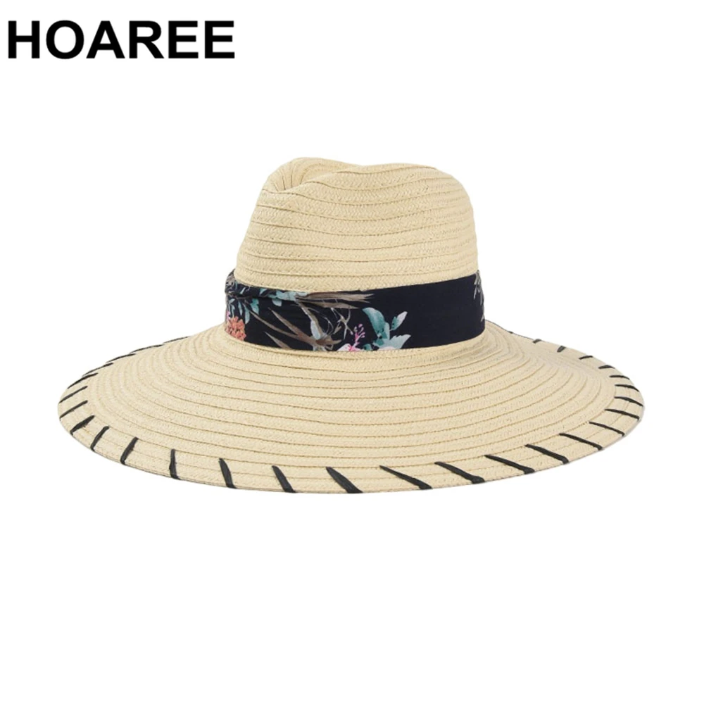 

HOAREE Summer Hats for Women Wide Brim Straw Hat Print Sombrero Seaside Travel Koran Fashion Sun Protective Cap 56-58cm