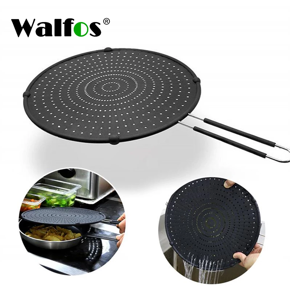 

Walfos Silicone Splatter Guard Nonstick Oil Grease Pan Lid Oil-Proof Splash Cover Frying Protection Mat Non-Slip Handle Pot