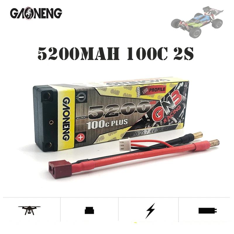 Newest Gaoneng GNB LIPO 2S 5200mAh 100C Plus 7.4V Lipo Battery Low Profile With TPlug For 1/10 1:10 Racing Off-Road Car RC Car