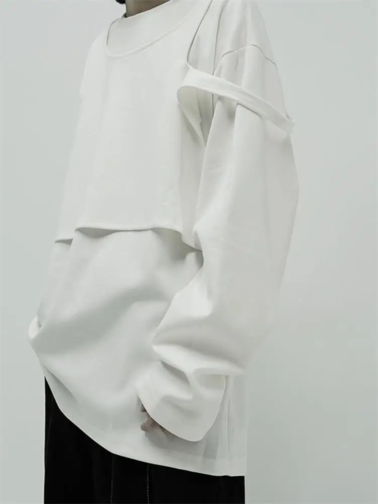 Men's Long-Sleeve T-Shirt Spring And Autumn New Style Simple Personality Splicing Fashion Leisure Loose Large Size Jacket