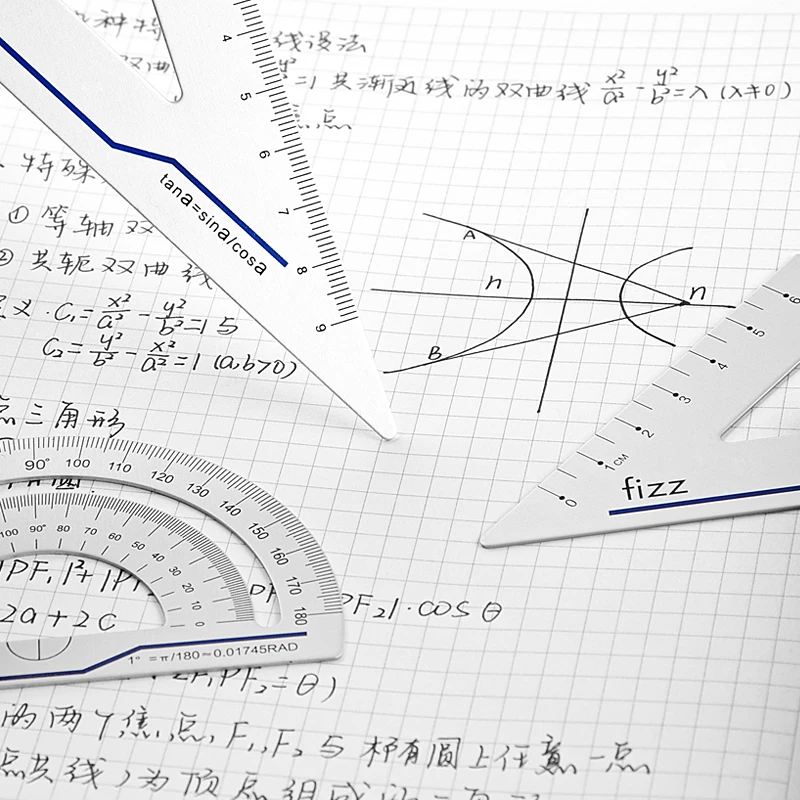 Fizz Mờ Hợp Kim Thước Bộ Văn Phòng Phẩm Quy Tắc 4 Cái/bộ Đa Năng Thước Tam Giác Protractor Cho Vẽ Cho Trường Văn Phòng