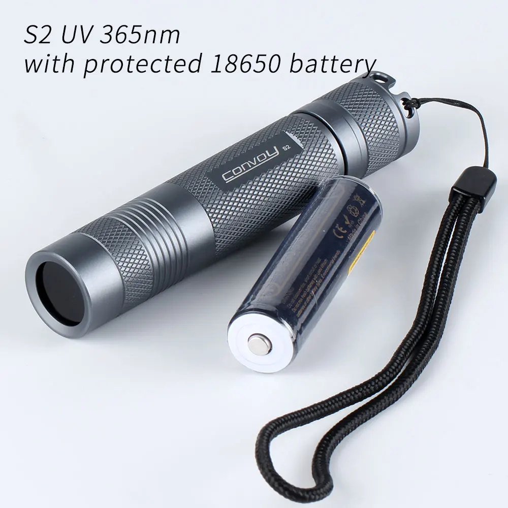 Gray Convoy S2 UV 365nm flashlight ,7135*5 single mode,zwb2 filter installed,UVA with 18650 3500mAh battery