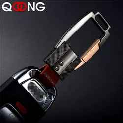 QOONG Custom Lettering High-Grade Alloy Genuine Leather Men Keychain Bag Pendant Key Chain Ring Metal Car Keyring Jewelry Gifts