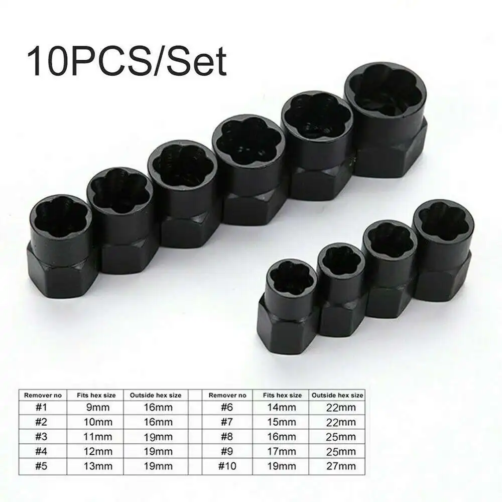 10Pcs Broken Nut Extractor Socket Head Hexagon Nut Bolt Removal Tool Socket Wrench Supplies