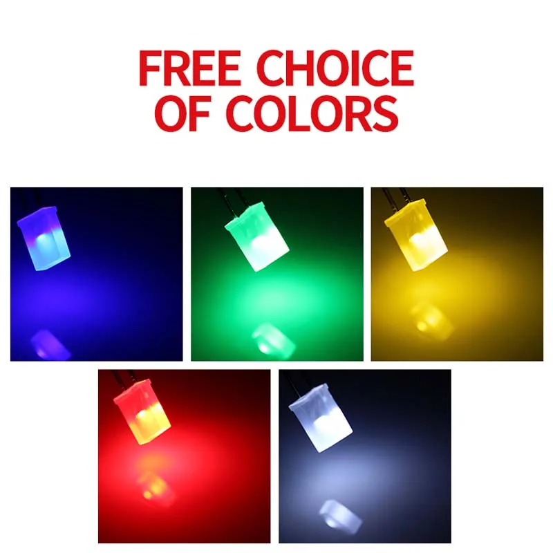 

1000 шт. квадратных светодиодов 2x5x7 мм с длинными выводами, красные, синие, зеленые, желтые, белые, яркие, для поверхностного монтажа