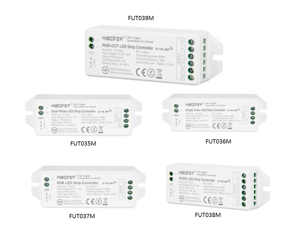 

Miboxer DC12-24V 2,4 ГГц FUT035 цветовая температура FUT036 Одноцветный FUT037 RGB FUT038 RGBW FUT039 RGBCCT контроллер светодиодной ленты